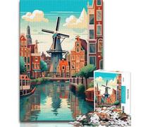 Amsterdam Windmill Travel 1000 Piece Jigsaw Puzzles for Teenagers,Educational Games Home Decoration Suitable for Desktop Decoration 38x26cm