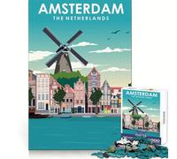 Amsterdam Windmill Travel Jigsaw Puzzles for Adults 1000 Pieces Sharp Memory Restful Pleasure Neat Edges Memorable Gift (38X52CM)