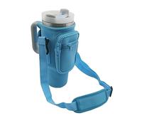 Amsthow Water Bottle Carrier Bag with Phone Pocket Stanley Blue Water Bottle Holder Sleeve with Strap Carrier Tumbler Pouch for Stanley Cup 30 40oz (Blue)