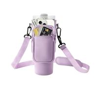 Amsthow Water Bottle Carrier Bag with Phone Pocket Stanley Purple Water Bottle Holder Sleeve with Strap Carrier Tumbler Pouch for Stanley Cup 30 40oz (Purple)