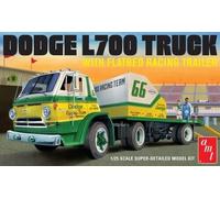 AMT - 1/25 1966 Dodge L700 Truck w/Flatbed Racing Traile - Plastic Model Kit, White/Opulent Garden