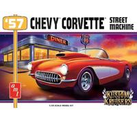 AMT 1957 Chevy Corvette Street Machine 1:25 Scale Model Kit - Kustom Kruisers Series, 454 Big Block V-8 Engine, Fender & Hood Scoops, Wheelie Bars, Chrome Details & Goodyear Tires