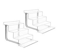 AMT Acrylic Riser Display Stand, 100% Acrylic Clear 4-Tier Organizer for Figures, Cupcake, Perfume, Sunglasses (9 inch x 2.75 inch) 2-pack