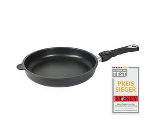 AMT Gastroguss Frying Pan 26 cm - Removable Handle - Cast Aluminium Frying Pan with Coating with Flat Edge - No Induction, Black, (AMZN-526-Z20B)