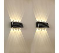 Amtang RGB Solar Garden Wall Lights Ultra Bright Fence Lights Solar Powered Up and Down Led Rainbow Lighting for Outdoor Yard Porch Patio Decoration (2 Pack 8-LED-Beams,3000K Warm Light)