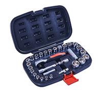 Amtech - 1/4in & 3/8in Socket Set, Dual-Drive 72T Ratchet, Extension, Universal Joint & Spark Plug Socket, for car, Plumbing and Home Repairs (30pc)