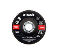 Amtech - 115mm Flap Disc, 120 Grit Abrasive for Wood & Metal, No Backing Pad Required, High-Speed Disc for Surface Preparation & Material Removal (Max 13,300 RPM)