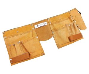 Amtech 11Pkt Durable Leather Tool Belt, Adj Web, Tape Clip & Dual Hammer Loops