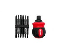 Amtech - 12-in-1 Stubby Ratcheting Screwdriver Set, 12 Interchangeable Standard and Security Bits, Fast Ratchet Action, Compact Driver for Tight Spaces