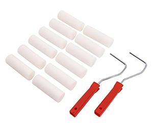 Amtech - 14pc Mini Paint Roller Kit, 12 × 100mm Foam Refills & 2 Roller Handles for Smooth Decorating, Ideal for Trim, Furniture, Small Walls & Touch-Up Work