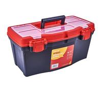 Amtech 19" Tool Box, Tough Polypropylene Case with Lift-Out Tray, Organiser Compartments and Secure Double-Clip Closure for DIY and Trade Use.