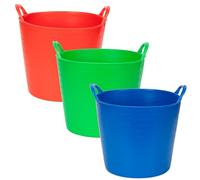 Amtech - 3 Pack Flexi Tub for Carrying Water, Soil, Bricks, Animal Feed and More, Super Strong Reinforced Handles, Durable and Long Lasting, Heavy Duty, Cold Resistant (Red, Green & Blue) (26L)