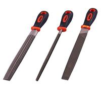 Amtech - 3 Piece Engineers File Set, Flat Round and Half-Round Profiles with Rubber Handles for Metal and Wood Finishing (200 mm)