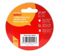 Amtech 3-Piecs 10M Each Of Easy-Tear, Double-Sided Tissue Tape 6mm 12mm 25mm Hobby Craft