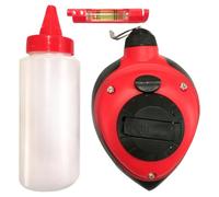 Amtech 30 m Line Marker Set with High-Vis Chalk & Mini Level, Quick Site Layout for Brick, Slab & Drain Runs, Fast Wind-Back Storage