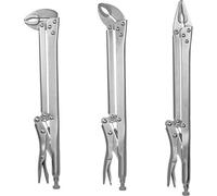 Amtech 3Pc Locking Plier Grip Wrench Vice Locking Long Reach 335-370mm Mole Grips Straight Curved Jaw Flat 45 90 Degrees