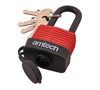 Amtech T0760 40mm Long Shackle Weatherproof Padlock, Outdoor Padlock, 4 Keys, Wide Range of Security Applications Black & Red