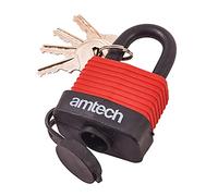 Amtech 40mm Weatherproof Padlock, Brass Barrel with 6mm Coated Shackle and 4 Keys, for Securing Outdoor Gates, Sheds and Storage Units.