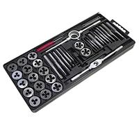 Amtech 40pc Metric Tap and Die Set, High Carbon Steel with Wrenches and Thread Gauge, Ideal for Creating and Repairing Threads in Metal