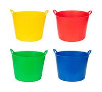 Amtech 42L Flexitub 4 Pack With Reinforced Handles, Heavy Duty Multi-Purpose Storage Tubs In 4 Colours - Yellow, Red, Blue, Green