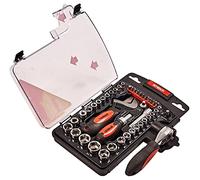 Amtech 45pc Stubby Tool Set with Dual-Function Pipe & Adjustable Wrench, Compact & Portable Kit with Accessories for Tight-Space DIY, Plumbing & Automotive Repairs