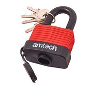 Amtech 50mm Weatherproof Padlock, Hardened Shackle, Brass Cylinder, 4 Keys