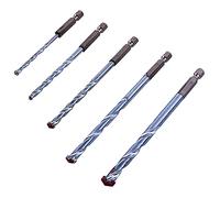 Amtech - 5pc hex shank masonry drill bit set, hardened alloy with carbide tips, 1/4" hex for quick change, brick/block/light concrete, 4/5/6/8/10mm