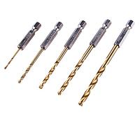 Amtech - 5pc Titanium Nitride Coated HSS Drill Bit Set, fast clean drilling in metal, wood & plastic, quick swaps for DIY & trade with quick-change setups, sizes 1.5-4.8mm, 1/4" hex