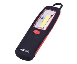 Amtech 5W COB LED Worklight, 350 Lumens with Magnetic Base and Hanging Hook, for Bright Hands-Free Illumination in Tight Spaces.