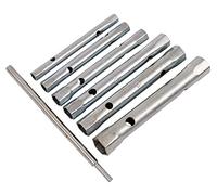 Amtech 6 pc Box Spanner & Tommy Bar Set (6 17 mm), Double-Ended Satin Finish Spanners with 150 mm Bar for Tight-Space DIY & Automotive Work