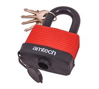 Amtech 65mm Weatherproof Padlock, Brass Barrel with 11mm Coated Shackle and 4 Keys, for Securing Sheds, Garages and Outdoor Storage.
