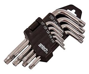 Amtech 9pc L-Type Torx Key Set (T10 T50), Chrome Vanadium Steel with Satin Finish & Storage Holder for Automotive, Furniture & Maintenance Work