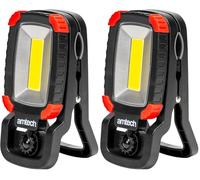 Amtech - COB Mini Worklight with Clip for Home DIY, Workshops, and Outdoor Activities, Super Bright with 2 Lighting Modes, 360 Rotation, Cordless and Portable, Rechargeable (5W) (Pack of 2)