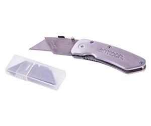 Amtech Foldback Utility Knife, Stainless Steel Body with Belt Clip and 10 Spare Blades, for DIY and Trade Use.