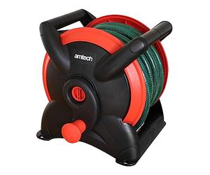 Amtech - Garden Hose Reel for Tidy and Organised Hose Storage with Multiple Connectors, Home DIY, Durable and Suitable for All Seasons, Lightweight and Easy to Store (15m)