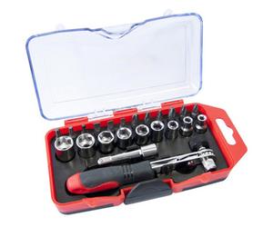 Amtech L1955 23 Piece Offset Ratchet Handle, Bit And Socket Set