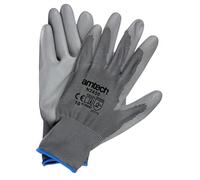 Amtech Light Duty PU Coated Palm Gloves, Grey Size 10 (XL), 13-Gauge Nylon with Polyurethane Grip for Assembly, Packing and Craft Tasks.