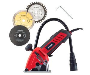 Amtech - Mini Circular Saw for Wood, Metals, Tiles, and More, Home DIY, Handheld with Ergonomic Grip, Electric, 2.4m Cable, Includes 3 x 85mm Blades (230V, 600W)