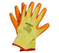 Amtech N2351 Rubber Palm Coated Builders Gloves Large (Size 9), Certified Quality for Heavy Duty Tasks, Yellow/Orange
