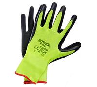 Amtech N2381 Hi Vis Gloves Large (Size 9), Certified Quality Rubber Coated Hi Vis Work Gloves, Black/Yellow