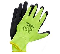 Amtech N2382 Hi Vis Gloves Medium (Size 8), Certified Quality Rubber Coated Hi Vis Work Gloves, Black/Yellow