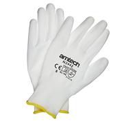 Amtech N2442 Light Duty PU Coated Work Gloves Medium (Size 8), Certified Quality for Craft, Assembly and Packing, White