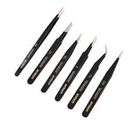 Am-Tech Tweezers Set R0384 - 6-Piece Coated Stainless Steel Non-Magnetic Precision