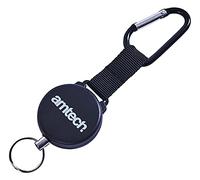 Amtech Recoil Keyring with Carabiner, 120cm Stainless Steel Cord and Auto-Retract Design, for Secure Key and ID Access on the Go.