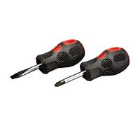 Amtech Stubby Screwdriver Set - Hand Tools for Home DIY, Durable CRV Tips, Comfortable Soft Grip, Easy to Use in Confined Spaces, Magnetic, Small and Portable, Flathead and POZI 2 (PZ2)