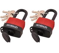 Amtech T0760 40mm Long Shackle Weatherproof Padlock, Outdoor Padlock, 4 Keys, Wide Range of Security Applications Black & Red (Pack of 2)