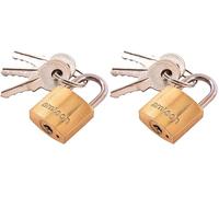 Amtech T0800C 20mm Solid Brass Padlock, Small Padlock with Keys for Luggage, Lockers, Toolboxes, Cupboards or Sports Bags (Pack of 2)