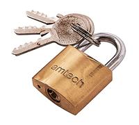 Amtech T0900C 25mm Solid Brass Padlock, Small Padlock with Keys for Luggage, Lockers, Toolboxes, Cupboards or Sports Bags