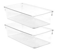 Amtido Clear Drawer Organiser Tray Set, 2 Pack - Durable Storage Containers for Kitchen, Pantry, Office & Cosmetics - Plastic Drawer Organiser Fits Drawers, Cupboards & Fridge - 15.2 x 30.5 x 8.3cm