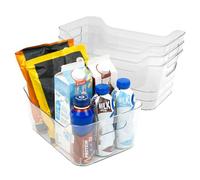 Amtido Clear Plastic Organiser Storage Large, 4 Pack (28.5 x 20.6 x 13 cm) - Durable, BPA-Free PET Fridge Organisers with Handles - Nestable Tray Storage for Kitchen, Fridge, Pantry, Bathroom
